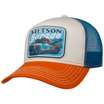 Afbeelding van Stetson Towing Service Trucker Cap, modieuze pet, verstelbare maat, meerkleurige mesh luchtige structuur voor dames en kinderen, lente tot winter, Blauw