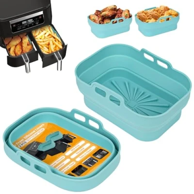 Afbeelding van Alyvisun Set van 2 rechthoekige herbruikbare siliconen bakvormen voor airfryer Anti aanbaklaag Blauw