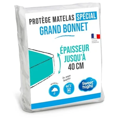 Image de SWEET NIGHT Sweetnight Protège Matelas Grand Bonnet pour jusqu&#039;à 30cm/35cm/40cm 160x200x40 cm Alèse Imperméable Lavable à 90C
