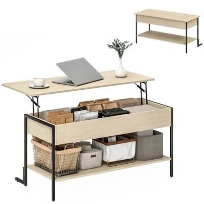 Afbeelding van HOMCOM Salontafel 95x40x59cm Spaanplaat Natuurlijk Hout