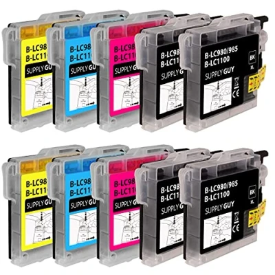 Afbeelding van SupplyGuy 10 inktpatronen, compatibel met Brother LC 985 voor DCP J125 J140w J315w J515w MFC J220 J265w J410 Series J415w