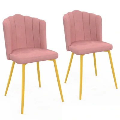 Afbeelding van Lot de 2 chaises coquillage ADELLA rose en velours pieds dorés