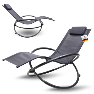 Afbeelding van Premium tuinstoel X FORM schommelstoel relaxstoel met hoofdkussen weerbestendige ergonomische belastbaar tot 160kg