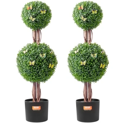 Afbeelding van VEVOR Set van 2 vormbomen met dubbele bal, 121,9 cm hoog (121,9 cm) extra bladeren en pot, klein formaat, UV bestendig voor huisdecoratie