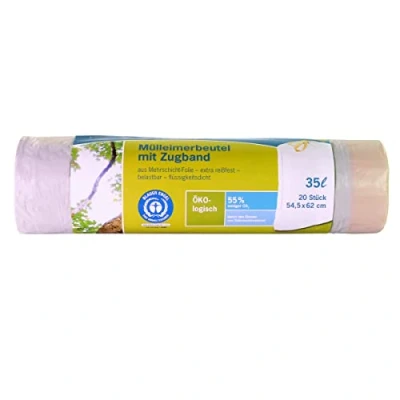 Afbeelding van 1x20 Secolan Pedaalemmerzakken met trekband 35 l wit