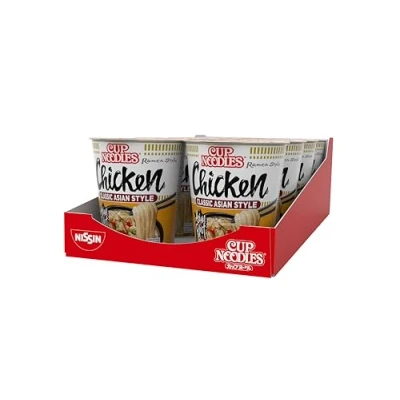 Image de Nissin Cup Noodles Tasty Chicken, Lot de 8 nouilles instantanées style japonais, saveur poulet et légumes, cuisson rapide dans une tasse, nourriture asiatique (8 x 63 g)