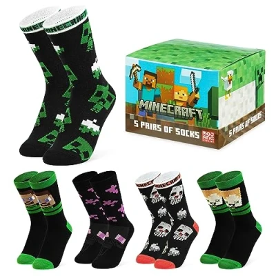 Afbeelding van Minecraft Kindersokken, 3 paar fantasiesokken, cadeau idee voor gamers, jongenssokken 31 36 en 37 40, Meerkleurig