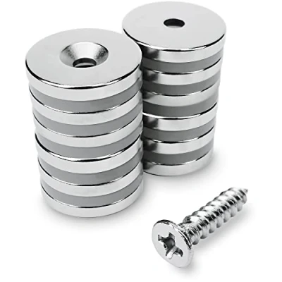 Afbeelding van Sensei 12 stuks neodymium magneten met schroefgat, diameter 20 x 3 mm, N45, boorgat, hoge hechting, kleur: zilver, magneetbord voor werkplaats, corrosiebestendig