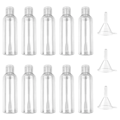Afbeelding van Newpop 10 stuks 100 ml plastic reisflessen met 3 trechters, lege reisflessen, cosmetische flessen voor shampoo, lotion, conditioner