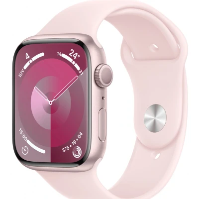 Afbeelding van Apple Watch Series 9 45mm Roze (Roze Siliconenband S/M)
