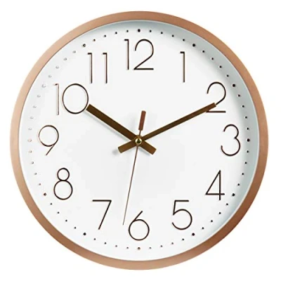Afbeelding van Topkey Wandklok 12 &quot;Silent Non Ticking Arabisch Cijfer Klok Ronde Decoratieve voor Woonkamer, Slaapkamer, Keuken (Batterij Niet Inbegrepen) Rose Goud