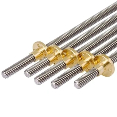 Afbeelding van Moederschroef T8 OD 8 mm steek 2 lood mm/8 150 200 250 300 330 350 400 500 met messing moer voor 3D printer Reprap, 1 stuk (Pitch mm, noot)