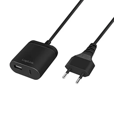 Afbeelding van LogiLink PA0256 USB voedingsadapter met 1,5 m vaste kabel, 1 A en C poort, 12 W (5 V/2,4 A), zwart