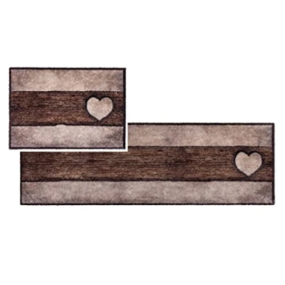 Afbeelding van ASTRA Pure &amp; Soft Set van 2 zachte pluizige deurmatten Houten hartpatroon 50 x 70 cm en 150 Keukentapijt wasbaar binnen Deurmat slijtvast