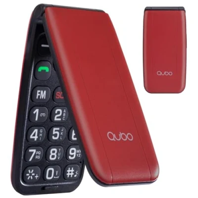 Afbeelding van Qubo GSM mobiele telefoon voor senioren, 2,4 inch display, hoog volume, SOS functie, dual sim ondersteuning, snelle oproep, FM radio, zaklamp, rood