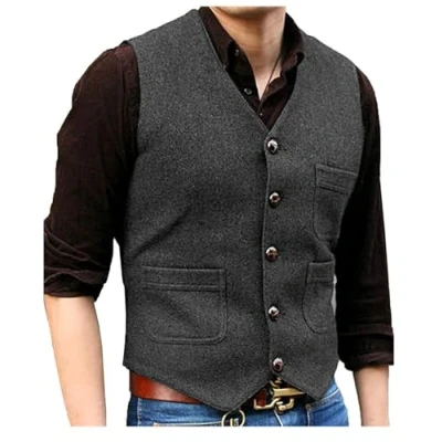 Afbeelding van Solovedress Klassiek vintage wollen herenvest regular fit kostuumvest voor bruiloft, grijs.