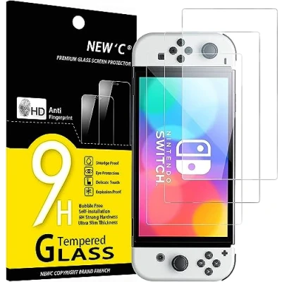 Afbeelding van NEW&#039;C 3 stuks gehard glas voor Nintendo Switch (OLED model), displaybeschermfolie krasbestendig zonder luchtbellen extreem robuust (0,33 mm HD ultra transparant) hardheid 9H
