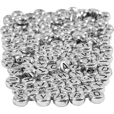 Afbeelding van Letterkralen, d: 7 mm, gatgrootte 1,2 165 gr, zilver
