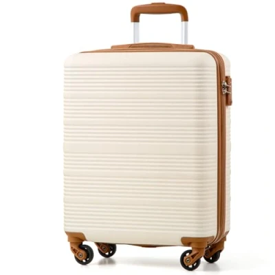 Afbeelding van COOLIFE Cabinekoffer 55 x 35 20 cm voor Ryanair luchtvaartmaatschappij, handbagage, cabinebagage, lichte harde koffer met TSA slot en 4 draaibare wielen, Wit/Bruin,