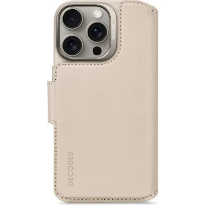 Afbeelding van DECODED Leren Detachable Wallet Case Geschikt voor iPhone 16 Pro 2 in 1 Magnetisch Afneembaar Hoesje met Pasjeshouder Premium ECCO Leer MagSafe Clay Beige