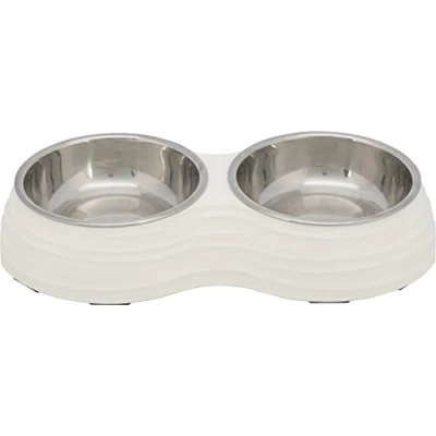Afbeelding van Trixie voerbak hond dubbel melamine / rvs wit (2X800 ML 40X7X22 CM)