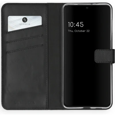 Afbeelding van Selencia Hoesje Geschikt voor Samsung Galaxy S21 Plus Met Pasjeshouder Echt Lederen Bookcase Zwart