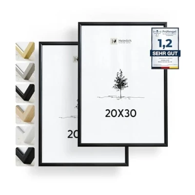 Afbeelding van Heimlich® Dubbelpak (2 stuks) fotolijsten 20x30 aluminium zwart fotolijst met onbreekbaar Acrylglas