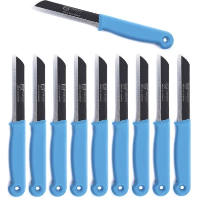 Afbeelding van Solingen Schilmesje RVS Glad 18,5 cm met &quot;Blade Cover&quot; Turquoise 10 stuks