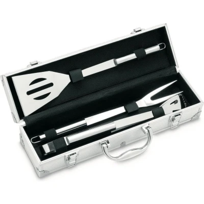 Afbeelding van 3 delige RVS barbecue set bbq tools Gereedschapset bestaande uit spatel, tang en vork