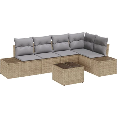 Afbeelding van vidaXL 6 Delig Tuin Sofa Set met Kussens Zwart Poly Rattan