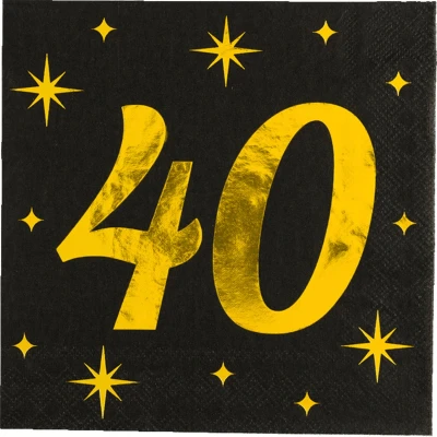 Afbeelding van Servetten 40 Jaar Goud Zwart Classy 33x33cm per 16 stuks