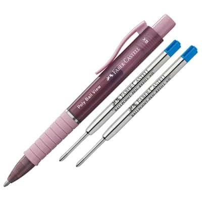 Afbeelding van Faber Castell Poly Ball View balpen, vulling XB (Shadow Pink + vullingen)