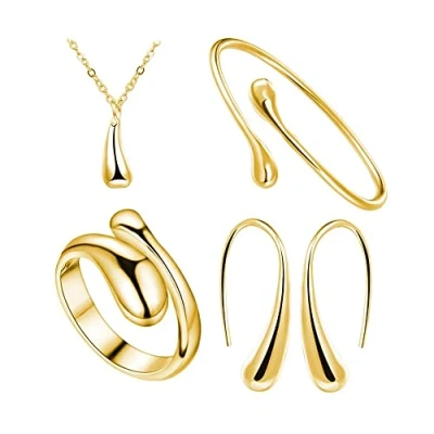 Afbeelding van TOFBS Sieradenset voor dames en meisjes, zilver, goud, waterdruppel, hanger, halsketting, oorbellen, armband ring, set, Metaal, Geen edelsteen
