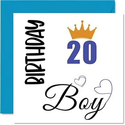 Afbeelding van verjaardagskaart voor mannen 20 jaar jongens van jaar, zoon, broer, kleinzoon, neef, vriend, 145 mm x mm, wenskaarten twintigste verjaardag