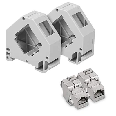 Afbeelding van kwmobile 2 keystone adapters voor CAT6A kabels Set van modules RJ45 inclusief DIN rail houders Met afgeschermde metalen behuizing