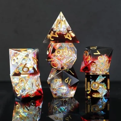 Afbeelding van Elifel DND Set van 7 handgemaakte D&amp;D polyhedrale hars dobbelstenen D4 D6 D8 D10 D12 D20 D% veelvlakkig handgemaakt voor kerkers en draken, Pathfinder, tafelspellen, RPG