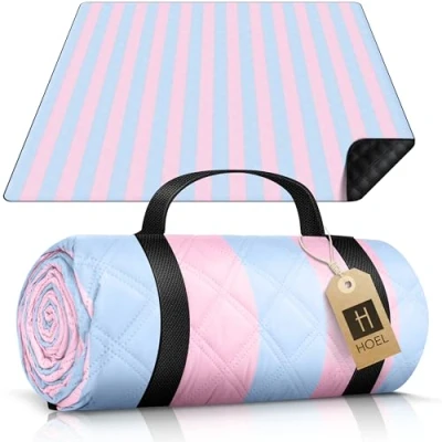 Afbeelding van HOEL picknickdeken, 200 x cm, waterdicht + geïsoleerd, XXL gevoerde strandmat, stranddeken, outdoor voor picknick, camping, strand