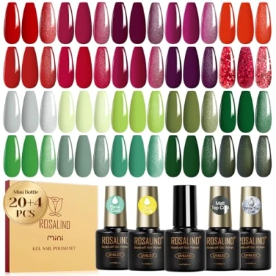 Afbeelding van ROSALIND semi permanente nagellak, 24 stuks, rood, paars, oranje, groen, kleuren, permanent, mini soak off, UV/LED, manicureset