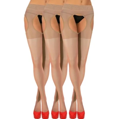 Afbeelding van sesto senso 3 paar panty&#039;s met open kruis, 15 denier, Vision huidskleur