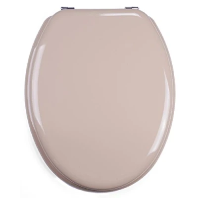 Afbeelding van MSV WC bril toiletdeksel MDF houten kern &quot;Beige&quot; scharnieren van roestvrij staal hoogwaardige en stabiele kwaliteit