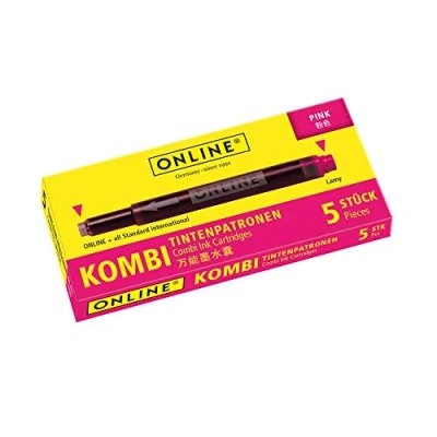 Afbeelding van ONLINE 17175/12 Kombi inktpatronen roze, voor vulpen of roller, doos met 5 patronen, welke altijd compatibel zijn.