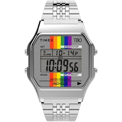 Afbeelding van Timex Pac Man T80 horloge 34 mm, Silver Pride, Pride mm regenboog wijzerplaat digitale armband
