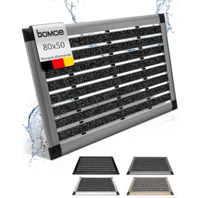 Afbeelding van BOMOE deurmat van aluminium, 50 x 80 cm, AluGant, hoofddeur, met rubber blauw/grijs metallic, voor buiten, regenbestendig, vuilverzamelaar, binnen