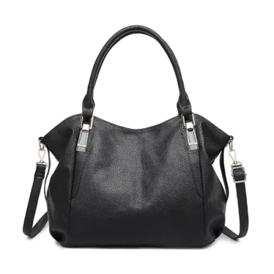 Afbeelding van Miss Lulu Schoudertas voor dames, hobo stijl, van zacht PU leer, met 2 riemen en handvat aan de bovenkant, eenvoudig elegant cadeau kantoor, reizen, school, bibliotheek,, zwart., Stijlvol