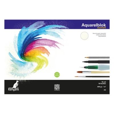 Image de Kangaro papier aquarelle 300 g/m² A3 (16 feuilles) blanc crème