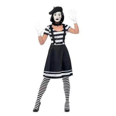Afbeelding van SMIFFY&#039;S Zwart en wit mime kostuum met schmink voor vrouwen M