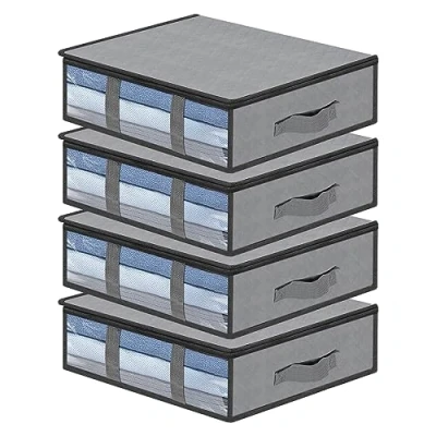 Afbeelding van AiQInu Opbergtas voor onder bed, 4 stuks, opvouwbaar, closet organizer, zachte tas, grote capaciteit, met transparant venster, versterkte handgrepen, organizer ritssluiting, vliesstof