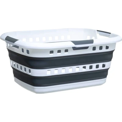Afbeelding van 5Five wasmand opvouwbaar met handvatten kunststof 45L grijs/wit 62 x 45 27 cm