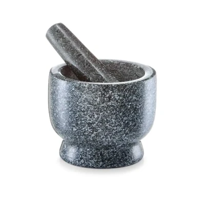 Afbeelding van Vijzel met stamper graniet zwart D12 x H10 cm Kruiden maler Specerijen