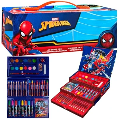 Afbeelding van Marvel Spiderman Avengers Kleurset, schilder en kleurset voor kinderen, tekenkoffer, schilderen, jongens, 40 stuks, cadeau idee jongens (meerkleurige Spiderman)
